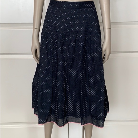 J. Crew Navy Polka Dot 100% Cotton Pleated Skirt - Picture 1 of 7